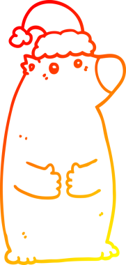 Bir insan tarafından çizilmiş Noel şapkası giyen çizgi film ayısının sıcak çizgi çizimi