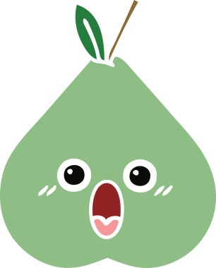 Bir insan tarafından çizilmiş yeşil bir armutun düz renkli retro karikatürü