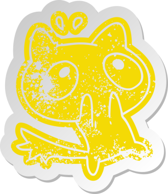 Bir insan tarafından çizilmiş şok olmuş bir kedinin eski karikatür yapıştırması.