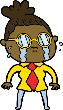 Bir insan tarafından çizilmiş gözlüklü, ağlayan bir kadın.