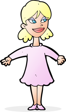 Bir insan tarafından çizilmiş açık kollu çizgi film kadını.