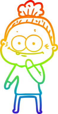 Gökkuşağı gradyan çizgi çizimi Bir insan tarafından çizilmiş mutlu yaşlı kadın