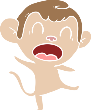 Bir insan tarafından çizilmiş düz renkli çizgi film maymunu.