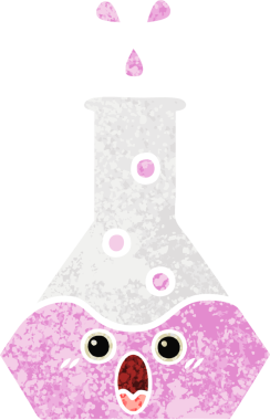 Bir insan tarafından çizilmiş bir deney şişesinin retro çizim tarzı karikatürü.