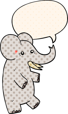 Bir insan tarafından çizilmiş çizgi roman tarzında konuşma balonu olan çizgi film fili.