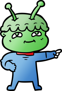 Bir insan tarafından çizilmiş dost canlısı çizgi film uzay adamı.