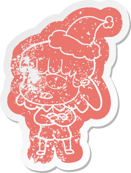 Bir insan tarafından çizilmiş Noel Baba şapkası giyen yorgun bir kadının garip bir karikatürü.