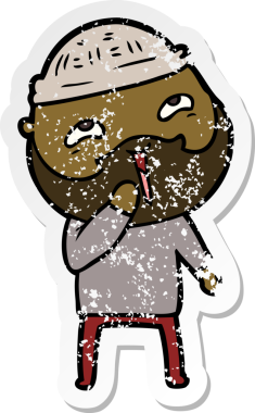 Bir insan tarafından çizilmiş mutlu sakallı bir adamın sıkıntılı çıkartması.