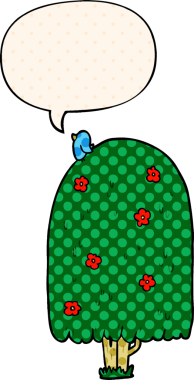 Bir insan tarafından çizilmiş çizgi roman tarzında konuşma baloncuğu olan çizgi film uzunluğunda ağaç.