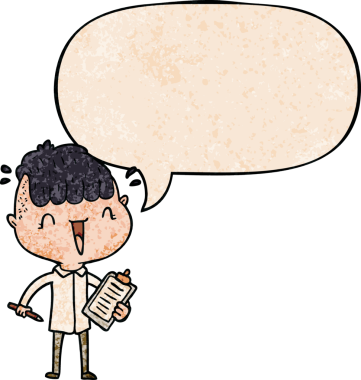 Çizgi filmdeki mutlu çocuk, bir insan tarafından çizilmiş eski moda konuşma baloncuğuyla şaşırdı.