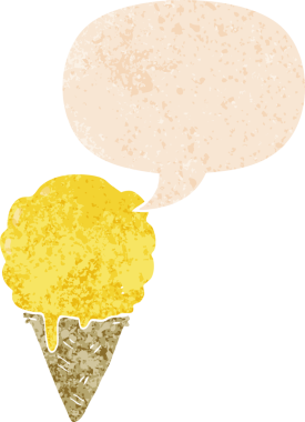 Bir insan tarafından çizilmiş grunge dertli retro tarzı konuşma baloncuklu çizgi film dondurması.