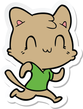 Bir insan tarafından çizilmiş mutlu bir kedinin çıkartması.