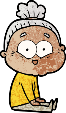 Bir insan tarafından çizilmiş mutlu yaşlı kadın çizgi filmi.