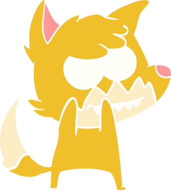 Bir insan tarafından çizilmiş düz renk çizgi film çizimi sırıtan tilki