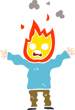 Bir insan tarafından çizilmiş kafası yanan karikatür adam.