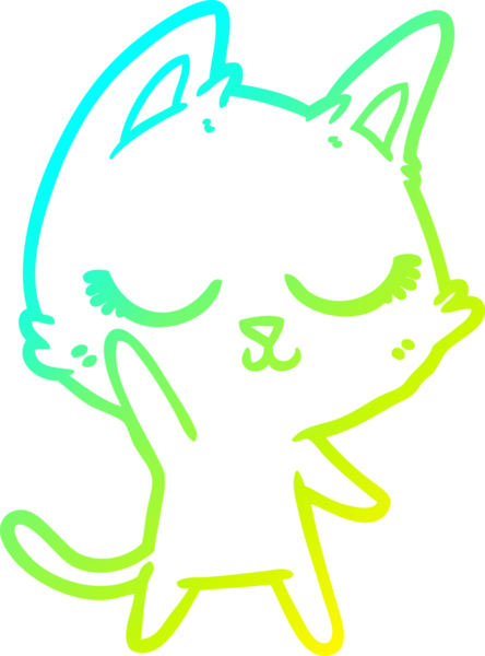 Bir insan tarafından çizilmiş sakin bir çizgi film kedisinin soğuk eğim çizgisi.