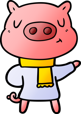 Bir insan tarafından çizilmiş kışın giydirilmiş domuz derisi.