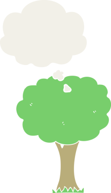 Düşünce baloncuğu olan çizgi film ağacı insan tarafından çizilmiş.