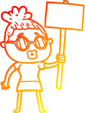 Bir insan tarafından çizilmiş gözlük takan çizgi film protestocusu bir kadının sıcak çizgi çizimi