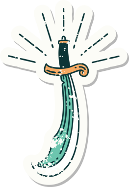 Bir insanın çizdiği kılıç dövmesi stili eski bir çıkartma.