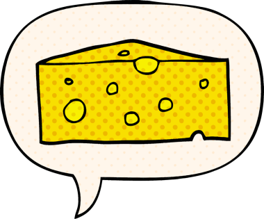 Çizgi roman tarzında bir insan tarafından çizilmiş konuşma baloncuklu çizgi film peyniri.