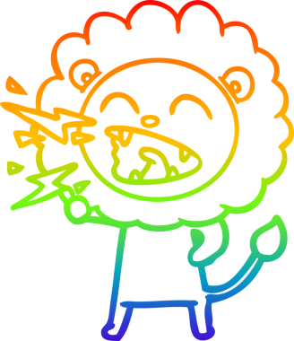 Gökkuşağı gradyan çizgi çizimi Bir insan tarafından çizilmiş kükreyen bir aslan