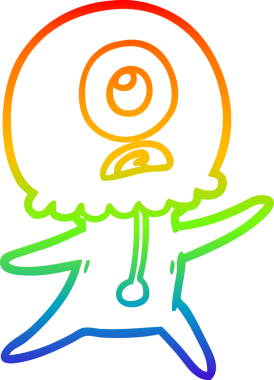 Gökkuşağı gradyanı çizimi bir insan tarafından çizilmiş bir Tepegöz uzaylı uzay adamı