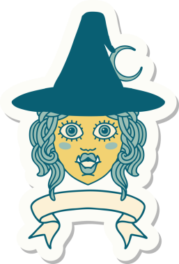 Bir insan tarafından çizilmiş pankartıyla yarım ork cadı yüzü çıkartması.