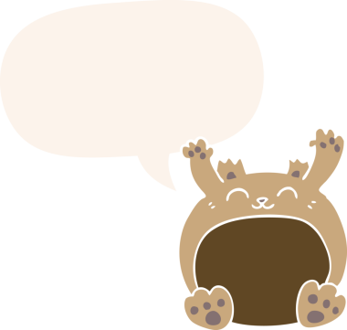 Bir insan tarafından çizilmiş eski tarz konuşma baloncuğu olan çizgi film ayısı.