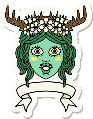 Bir insan tarafından çizilmiş afişi olan bir ork Druid karakterinin çıkartması