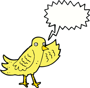 bir insan tarafından çizilmiş konuşma baloncuklu bir çizgi film kuşu.