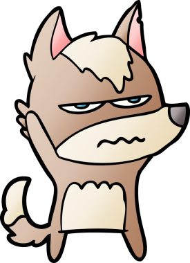 Bir insan tarafından çizilmiş rahatsız kurt çizgi filmi.