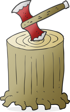 Bir insan tarafından çizilmiş serbest çizim ağaç kütüğü ve balta