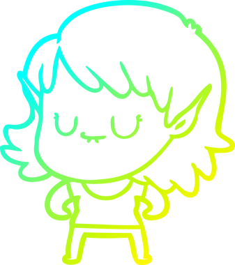 Bir insan tarafından çizilmiş mutlu bir elf kızı çizimi.