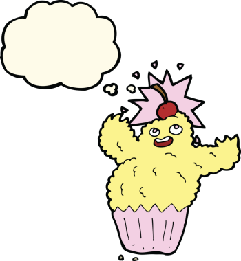 Bir insan tarafından çizilmiş düşünce balonlu kek canavarı.