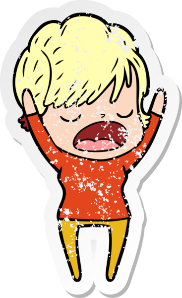 Bir insan tarafından çizilmiş karikatür kadının sıkıntılı çıkartması.