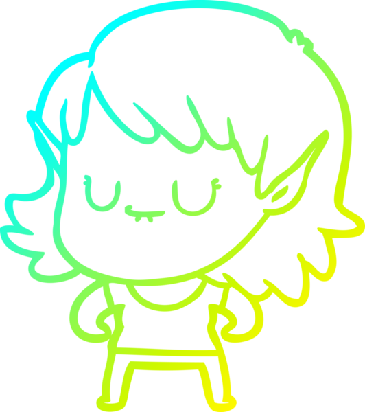 Bir insan tarafından çizilmiş mutlu bir elf kızı çizimi.