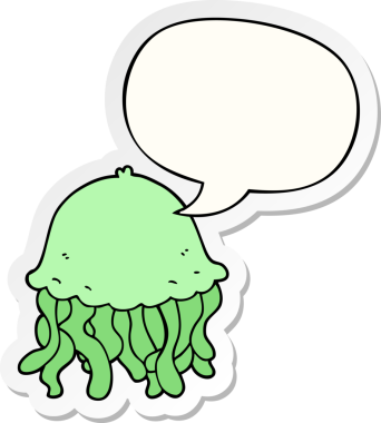 bir insan tarafından çizilmiş konuşma balonu çıkartmalı denizanası çizgi filmi.