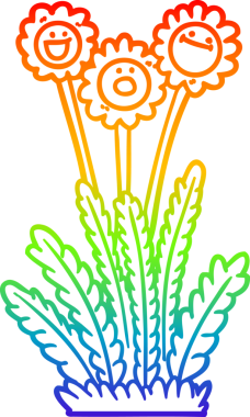 gökkuşağı gradyan çizgi çizimi bir insan tarafından çizilmiş mutlu çiçekler