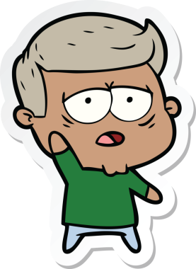 Bir insan tarafından çizilmiş yorgun bir çizgi film çıkartması.