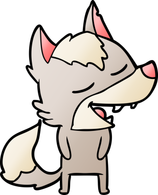 Bir insan tarafından çizilmiş gülen bir kurt.