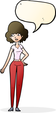 Bir insan tarafından çizilmiş konuşma balonu olan güzel bir kadın.