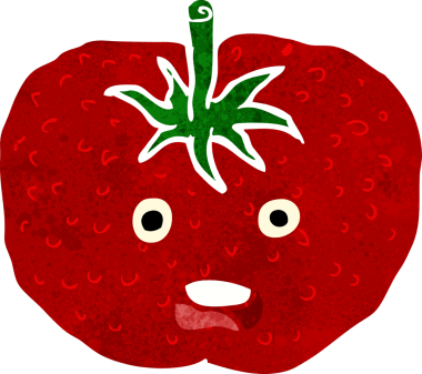 Bir insan tarafından çizilmiş domates çizgi filmi.