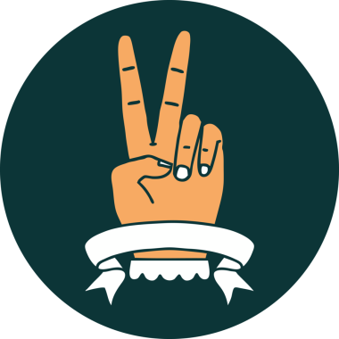 Barış simgesi İki parmak hareketi Bir insan tarafından çizilmiş pankartıyla