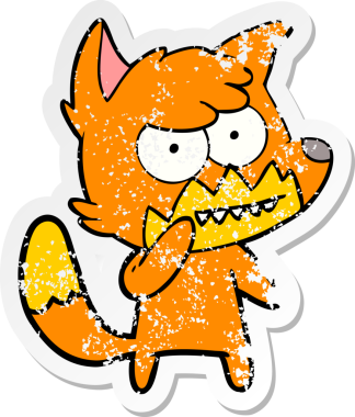 Bir insan tarafından çizilmiş sırıtan tilki çizgi filminin sıkıntılı çıkartması.