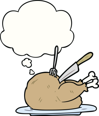 Bir insan tarafından çizilmiş düşünce balonlu hindi.