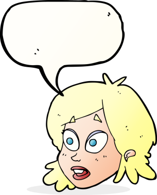 Bir insan tarafından çizilmiş konuşma baloncuğu ile şaşırmış kadın yüzü.