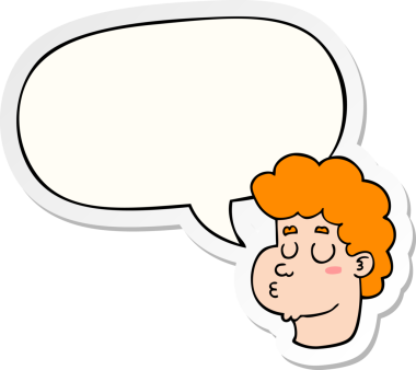 Bir insan tarafından çizilmiş konuşma kabarcığı çıkartmalı erkek yüzü.