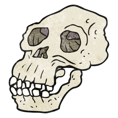 El yapımı karikatür. Bir insan tarafından çizilmiş antik kafatası.