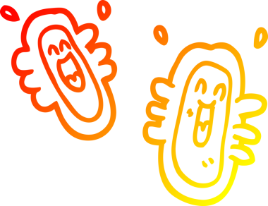 Bir insan tarafından çizilen mutlu mikropların çizgi çizimi.